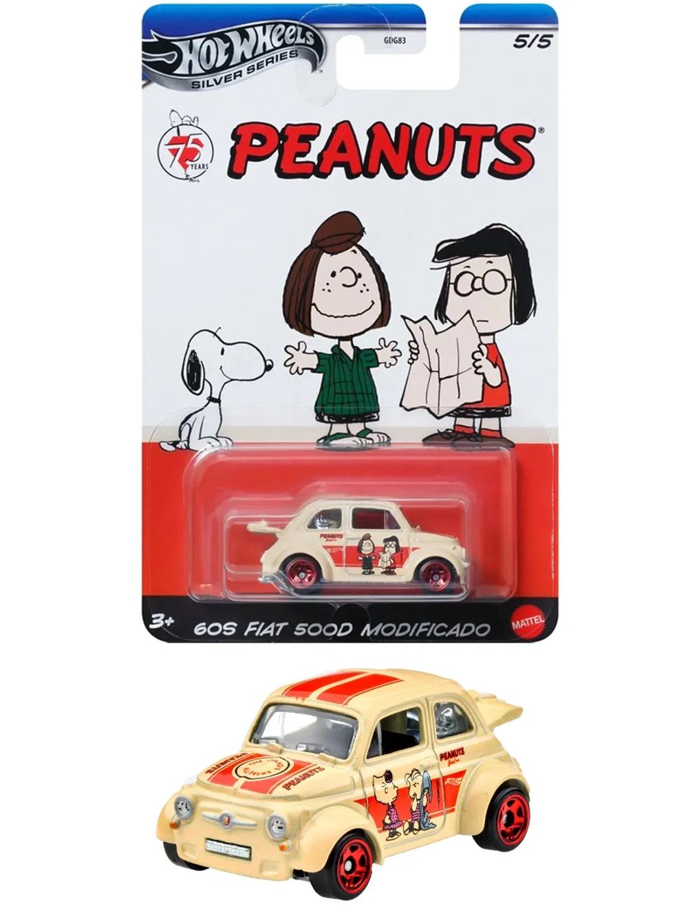 Машинка Хот Вилс Peanuts 60S Fiat 500D GDG83 JCB85