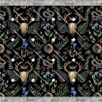 Дамаск с черепом оленя на черном фоне by g.sm.art 667 DPI