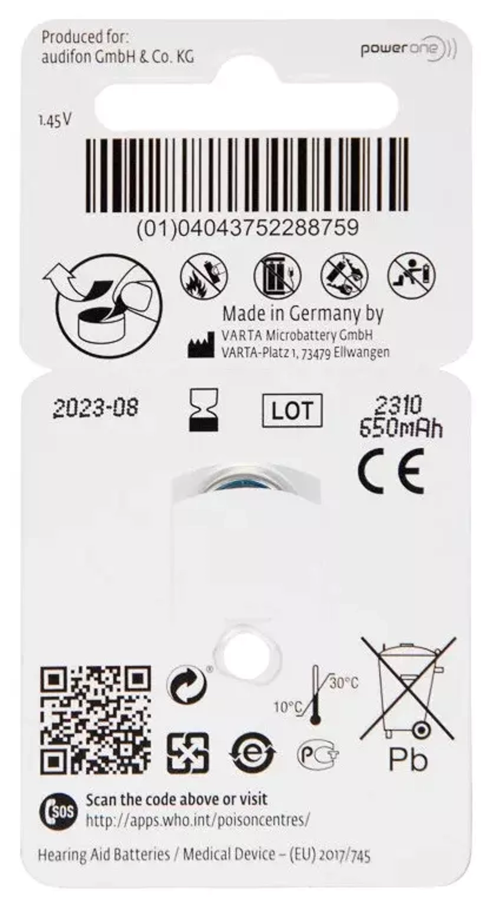 Батарейка для слуховых аппаратов ZA-675 AUDIFON