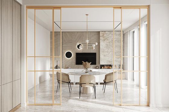 Алюминиевая стеклянная перегородка Классическая №3 золото