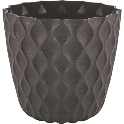 Горшок для цветов пластиковый 0,65л d-11,5см «Wave» с дренажной сеткой и съемным поддоном, горький шоколад