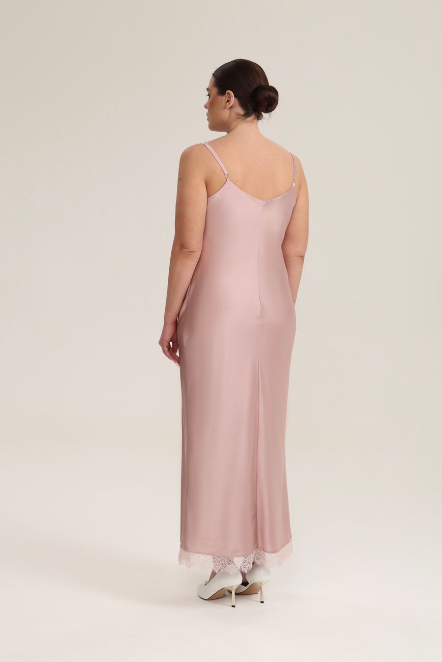 Платье-комбинация с кружевом, пудра