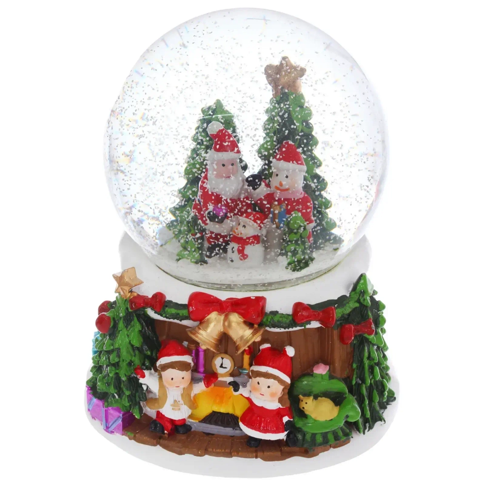 Сувенир Снежный шар «Веселая встреча» 12.5*12.5*15 см (падающий снег, подсветка, музыка), микс