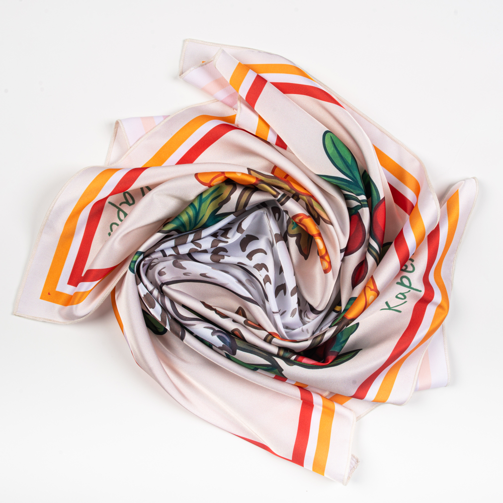 Шейный платок «Сова и ягоды», 70×70 см