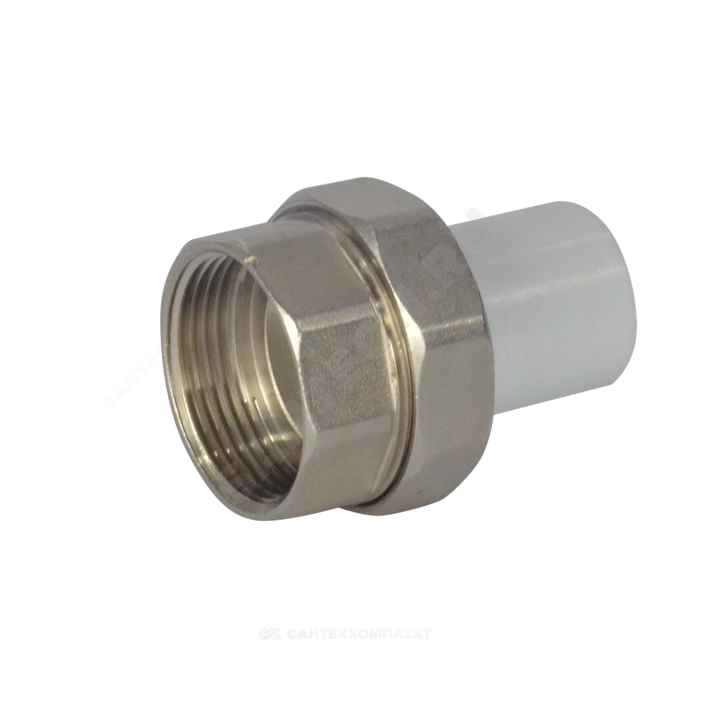 Муфта трубная PP-R комбинированная разъемная белая Дн 25х1/2" Ру25 наруж пайка/ВР VALFEX 10157115