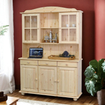 Шкаф витрина Лена трехдверный 132х39х192 см из массива сосны / буфет для кухни, в натуральной отделке