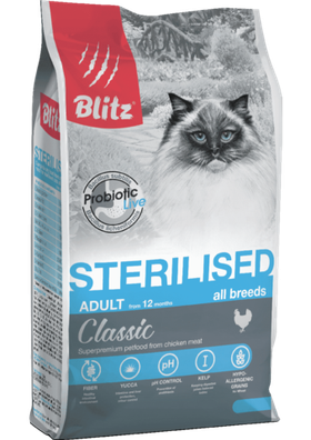 Blitz Adult Sterilised для взрослых стерилизованных кошек Курица 1кг. развес