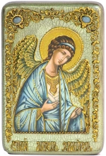Инкрустированная икона Ангел Хранитель 15х10см на натуральном дереве в подарочной коробке