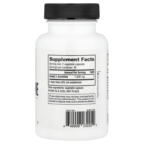 NutraBio, Ацетил L-карнитин, 500 мг, 90 растительных капсул