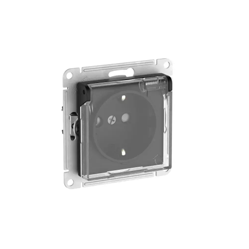 Atlas Desing Aqua Розетка с зазем. со шт. с прозрач. крыш,16А,IP44, мех., быстрозажим. клем., Карбон