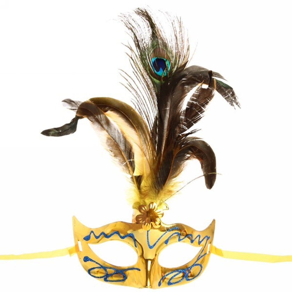 Маска «Леди Павлин» с пером, микс цветов