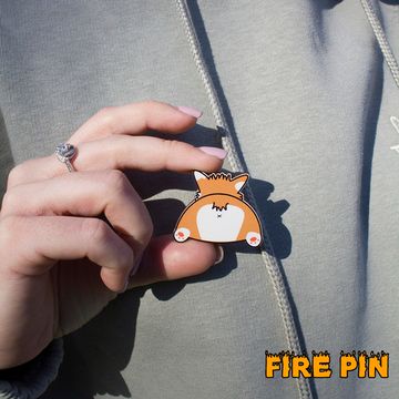 Значок деревянный (брошь)  Попа Корги. Рыжий