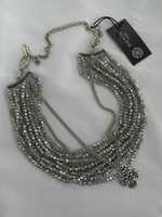 Колье из светло-серого венец.стекла бисерной огранки с крестом, оттенок серебро