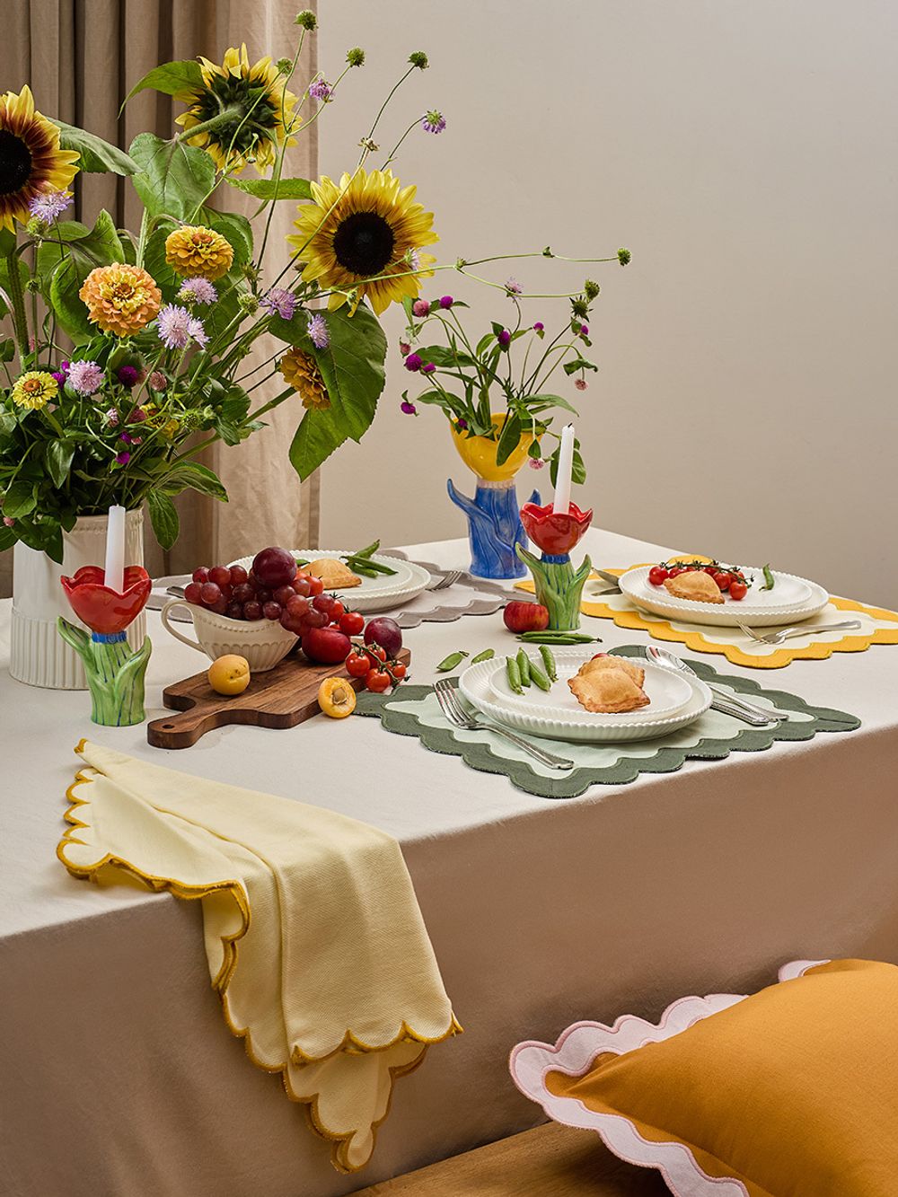 Салфетка под приборы с контрастным кантом зеленого цвета из коллекции Trendy Ruffles, 35х45 см