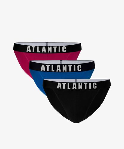 Мужские трусы слипы танга Atlantic, набор 3 шт., хлопок, розовые + голубые + темно-синие, 3MP-124