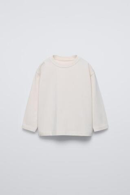 ZARA ОДНОТОННЫЙ ЛОНГСЛИВ MEDIUM WEIGHT, БЕЛЫЙ