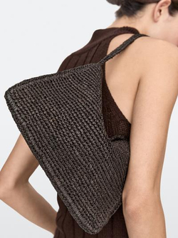 Massimo Dutti Маленькая сумка через плечо из рафии, коричневый