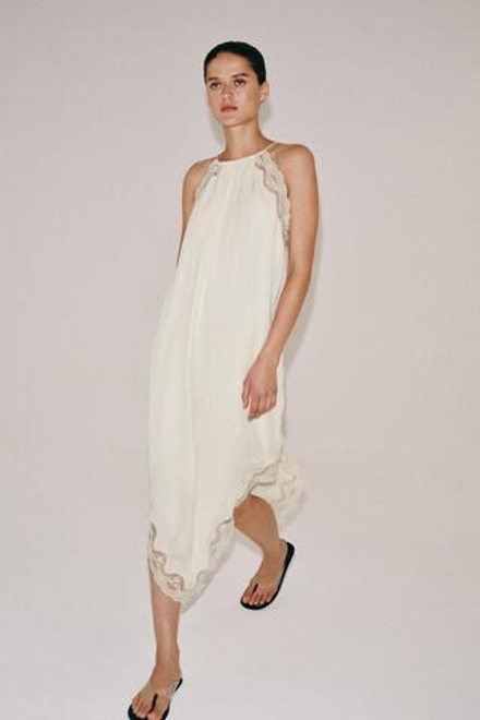 ZARA ПЛАТЬЕ ИЗ КОМБИНИРОВАННОГО КРУЖЕВА — ZW COLLECTION, ЭКРЮ