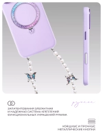 Чехол PYNANA для iPhone 16 Pro, кожа, австрийский хрусталь, нежно-фиолетовый