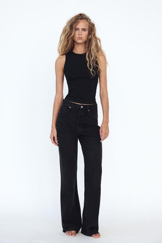 ZARA ДЖИНСЫ TRF WIDE LEG FULL LENGTH С ВЫСОКОЙ ПОСАДКОЙ, ЧЕРНЫЙ