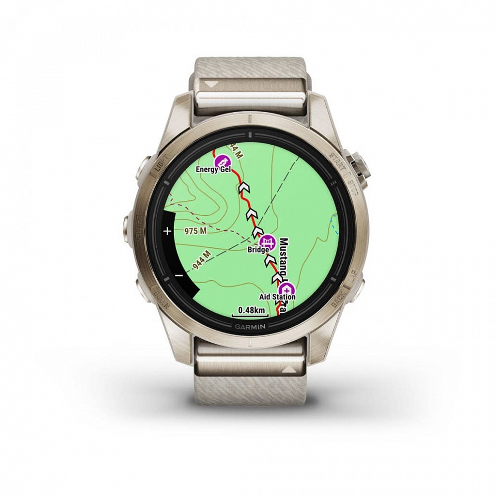 Смарт часы Garmin Epix Pro (Gen 2) Sapphire Edition 42 мм, золотистый корпус с нейлоновым ремешком сливочного цвета