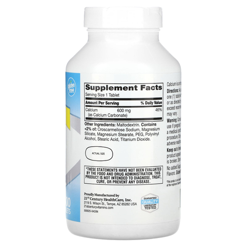 21st Century, Добавка с кальцием 600, 400 таблеток (600 мг на таблетку)