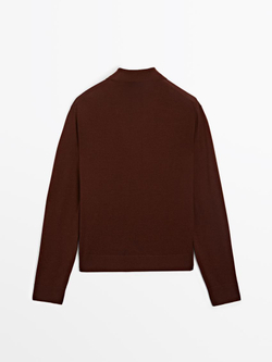 Massimo Dutti Свитер из 100% шерсти с воротником поло и пуговицами, черепичный