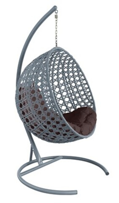 Кресло подвесное КРУГ ЛЮКС с ротангом (Серый/коричневая подушка)