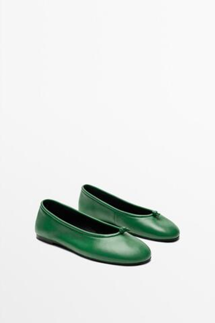 Massimo Dutti Кожаные балетки с завязками, зеленый