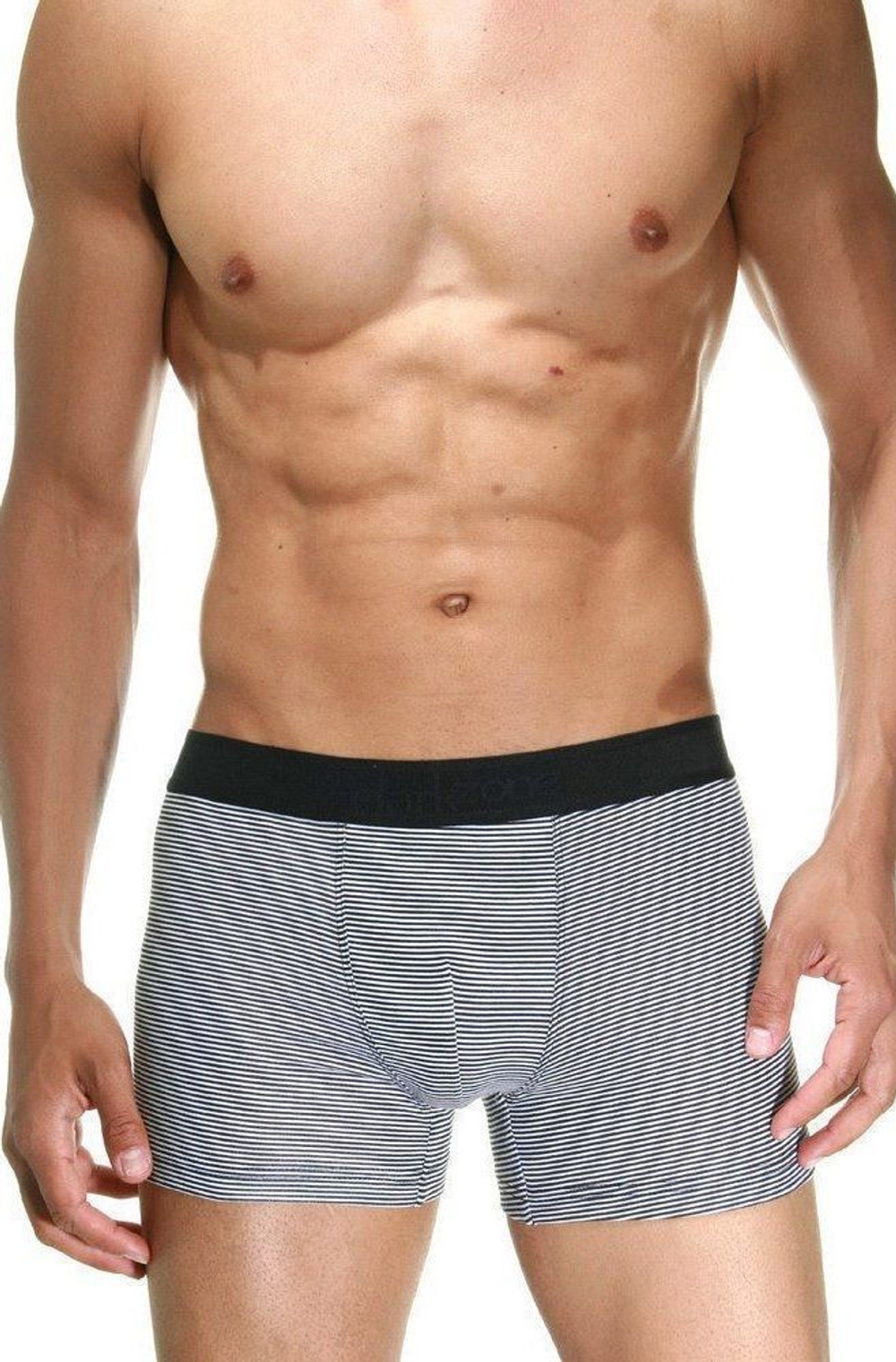 Хлопковые трусы-боксеры в тонкую полоску (Размер: L) (Цвет: белый с черным)