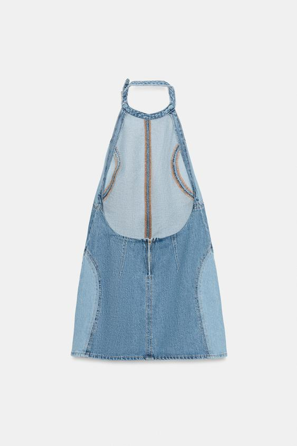 ZARA МИНИ-ПЛАТЬЕ Z1975 С ОТКРЫТОЙ СПИНОЙ, ВЫЦВЕТШИЙ СИНИЙ