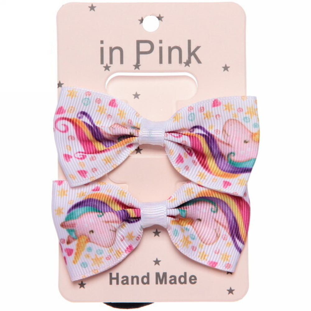 Банты для волос детские 2 шт «Small Happiness», единорожек-радуга, микс 2 цвета, 4*6,5см