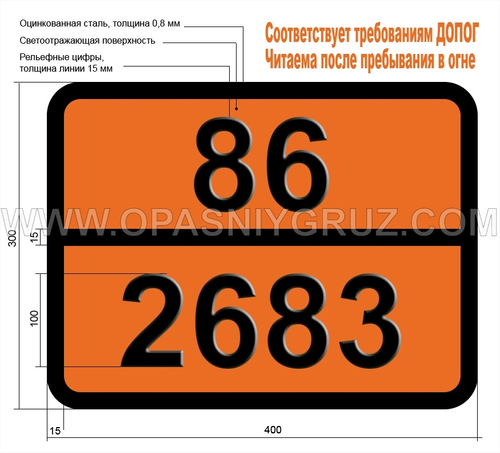 Табличка Опасный груз 86-2683 АММОНИЯ СУЛЬФИДА РАСТВОР