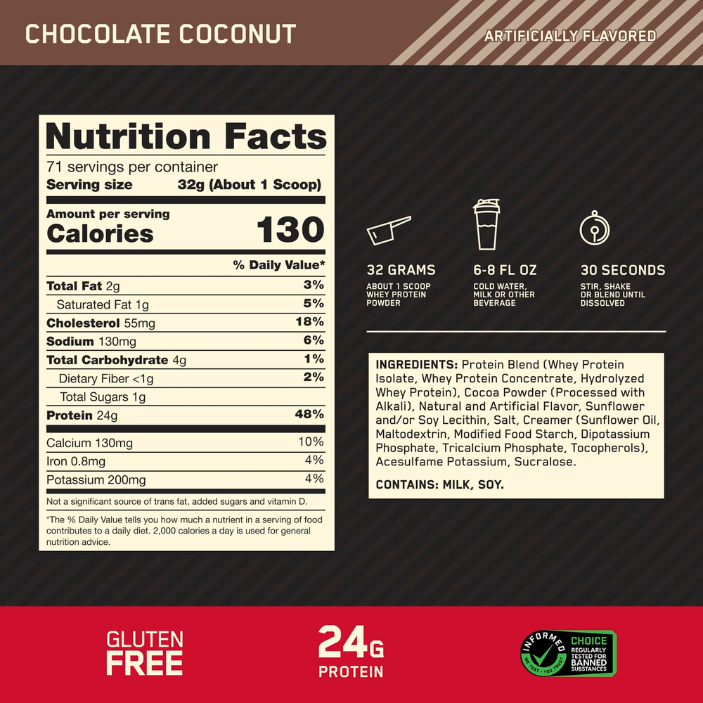 Optimum Nutrition, Gold Standard 100% Whey, со вкусом шоколада и кокоса, 2,27 кг (5 фунтов)