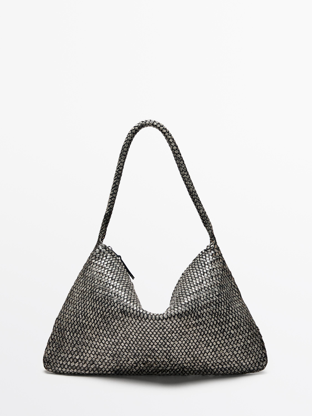 Massimo Dutti Большая плетеная сумка из кожи наппа, серый