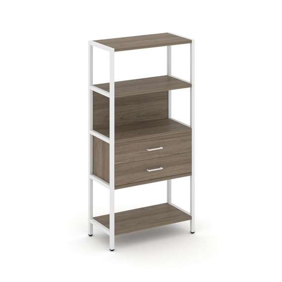 Shelf System Односекционный стеллаж четырехярусный с ящиками SN.STM-412 Вяз Благородный/Металл Белый