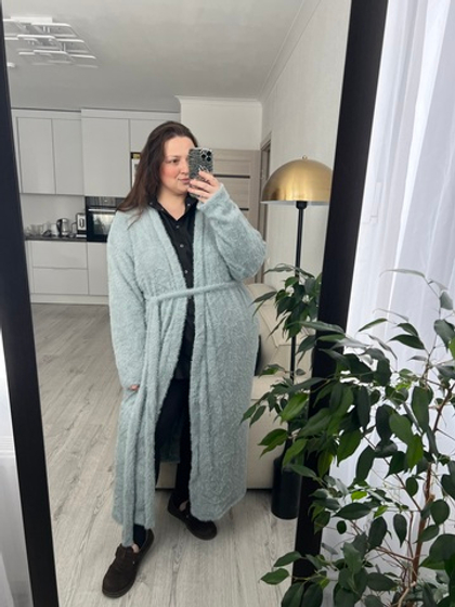 Кардиган из мехового трикотажа серо-голубой