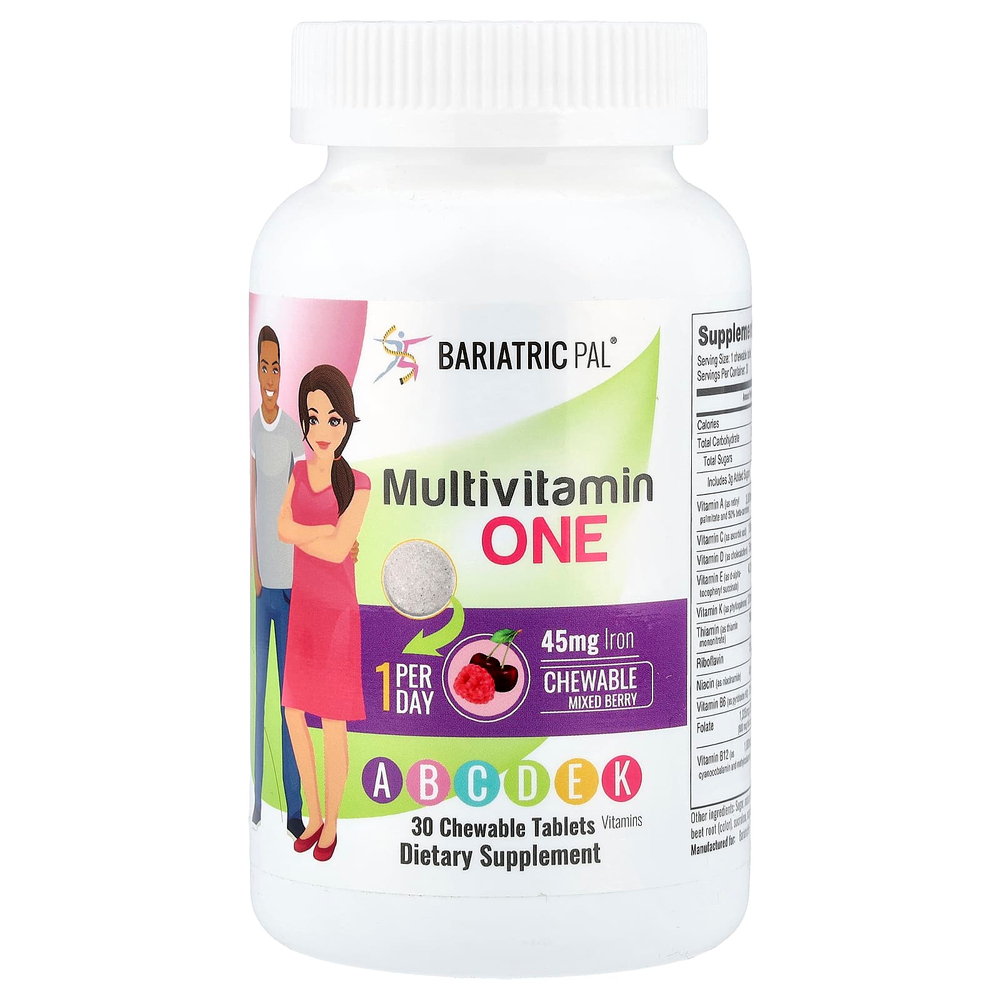 BariatricPal, Multivitamin One, мультивитаминный комплекс, ягодное ассорти, 30 жевательных таблеток