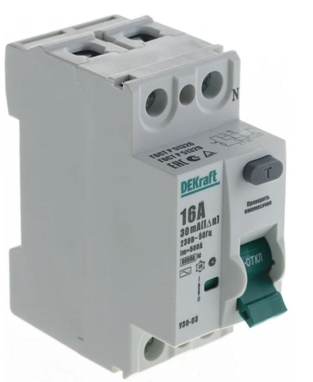Автоматический выключатель диф. тока DEKraft 1Р+N 25А 30мА тип AC х-ка C ДИФ-103 4.5кА  16054DEK