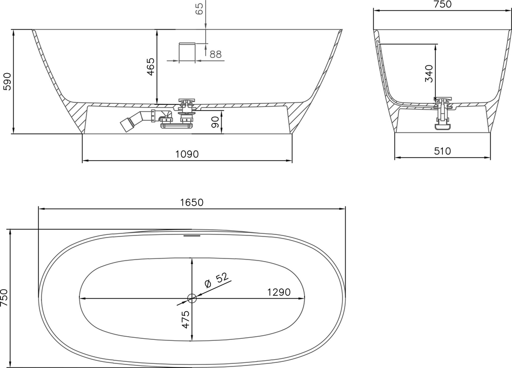Ванна SOFIA 165x75 матовая покраска по RAL полностью