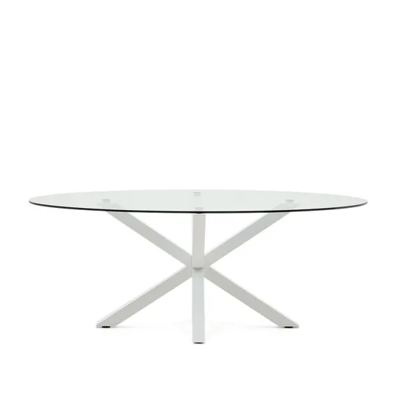Овальный стол ARYA Argo из стекла, стальных ножек и белой отделкой 200x100
