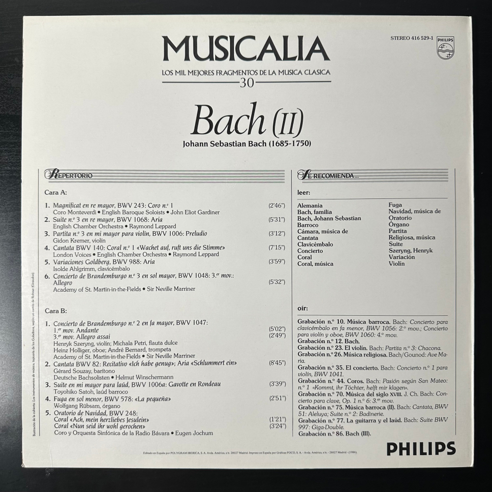 Бах Сборник Musicalia 30 (Испания 1986)