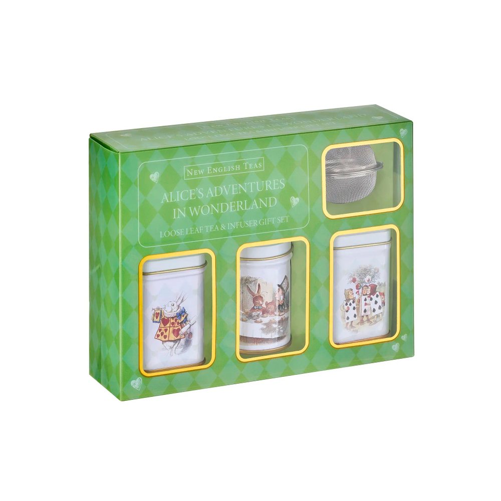 New English Teas Набор листового чая Alice In Wonderland Mini Tea Tin & Infuser Gift Set, 3шт