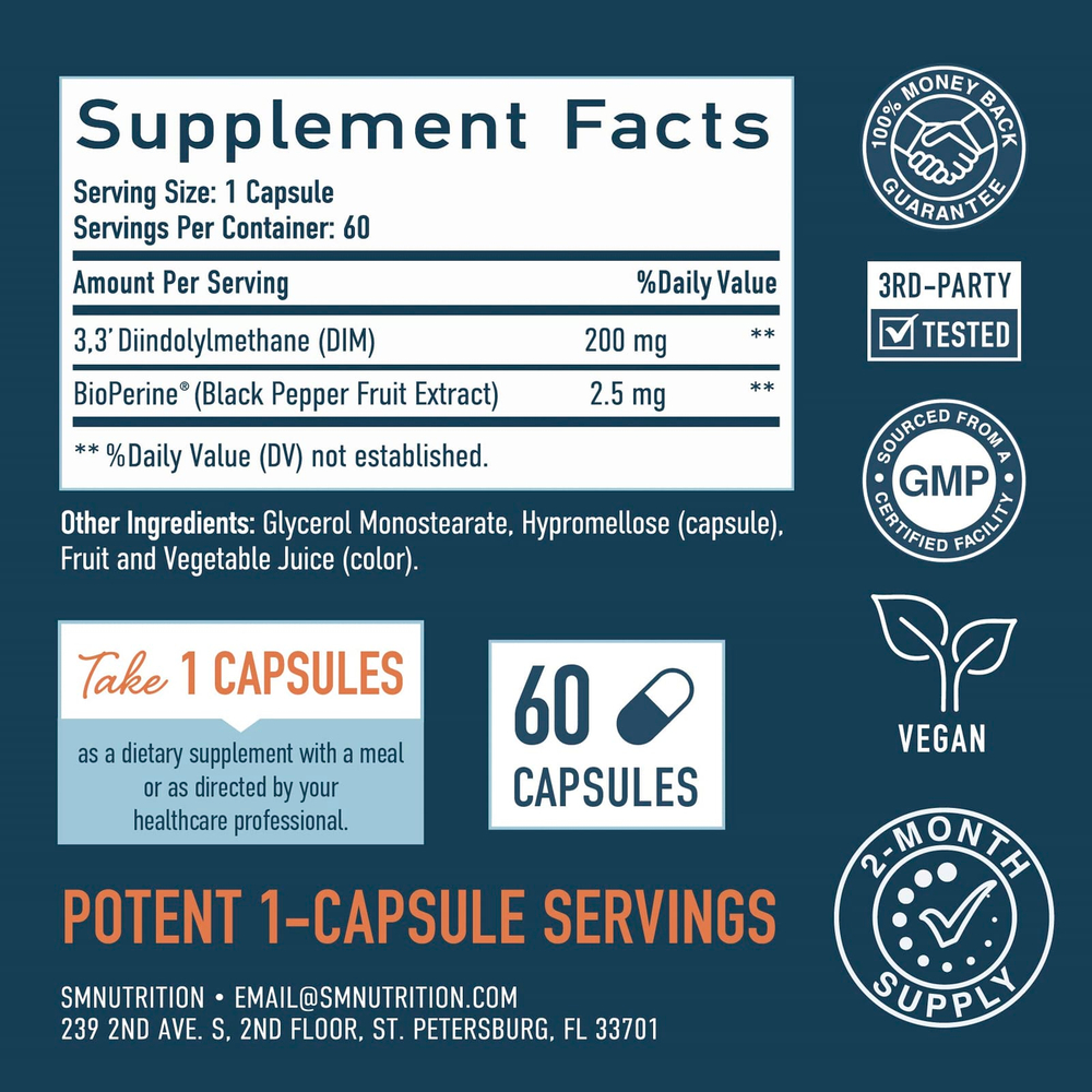 SMNutrition, DIM бусинки с BioPerine®, 60 капсул