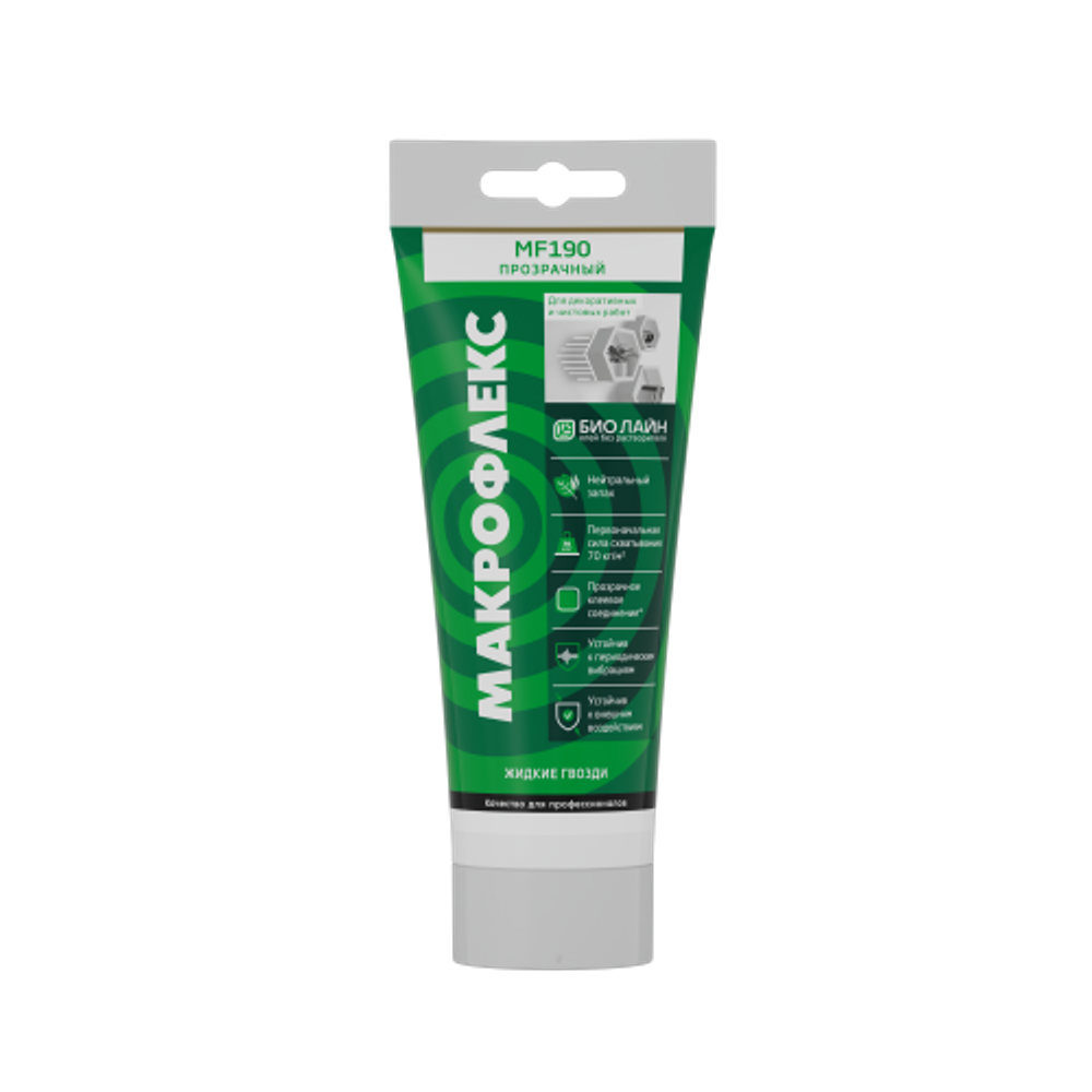 Жидкие гвозди Макрофлекс 2670486 Bio Line MF190 ультрасильный прозрачный 185 гр. | Макрофлекс