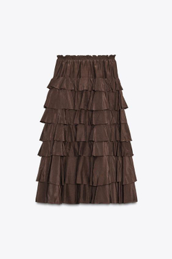 ZARA ЮБКА МИДИ С ВОЛАНАМИ — ZW COLLECTION, КОРИЧНЕВЫЙ