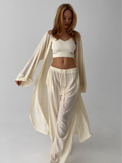 Комплект вискозный, широкие брюки и длинная накидка
