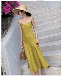 Qadın üçün ipək əlbisə xaki