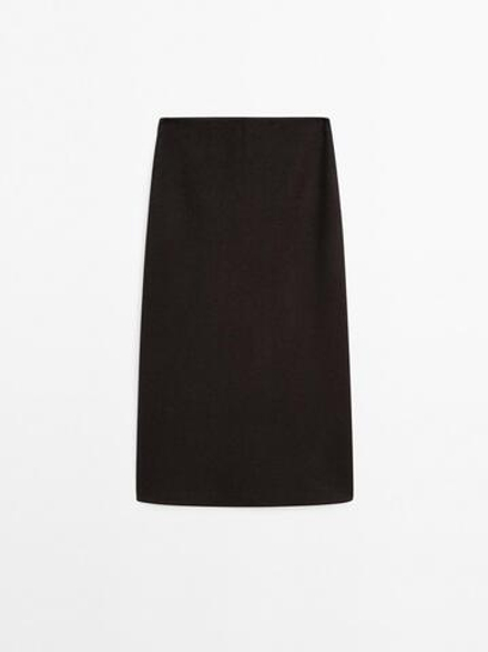 Massimo Dutti Длинная юбка из смесовой шерсти, коричневый