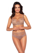 Эффектные трусики-слипы с вставкой из сетки с вышивкой (Размер: XXXL) (Цвет: кофейный)